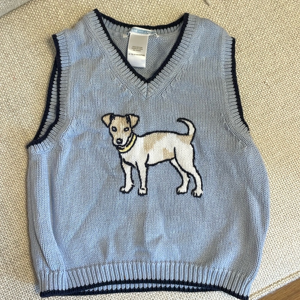 Light blue Janie & Jack sweater vest w/ dog! 🐶 🥰